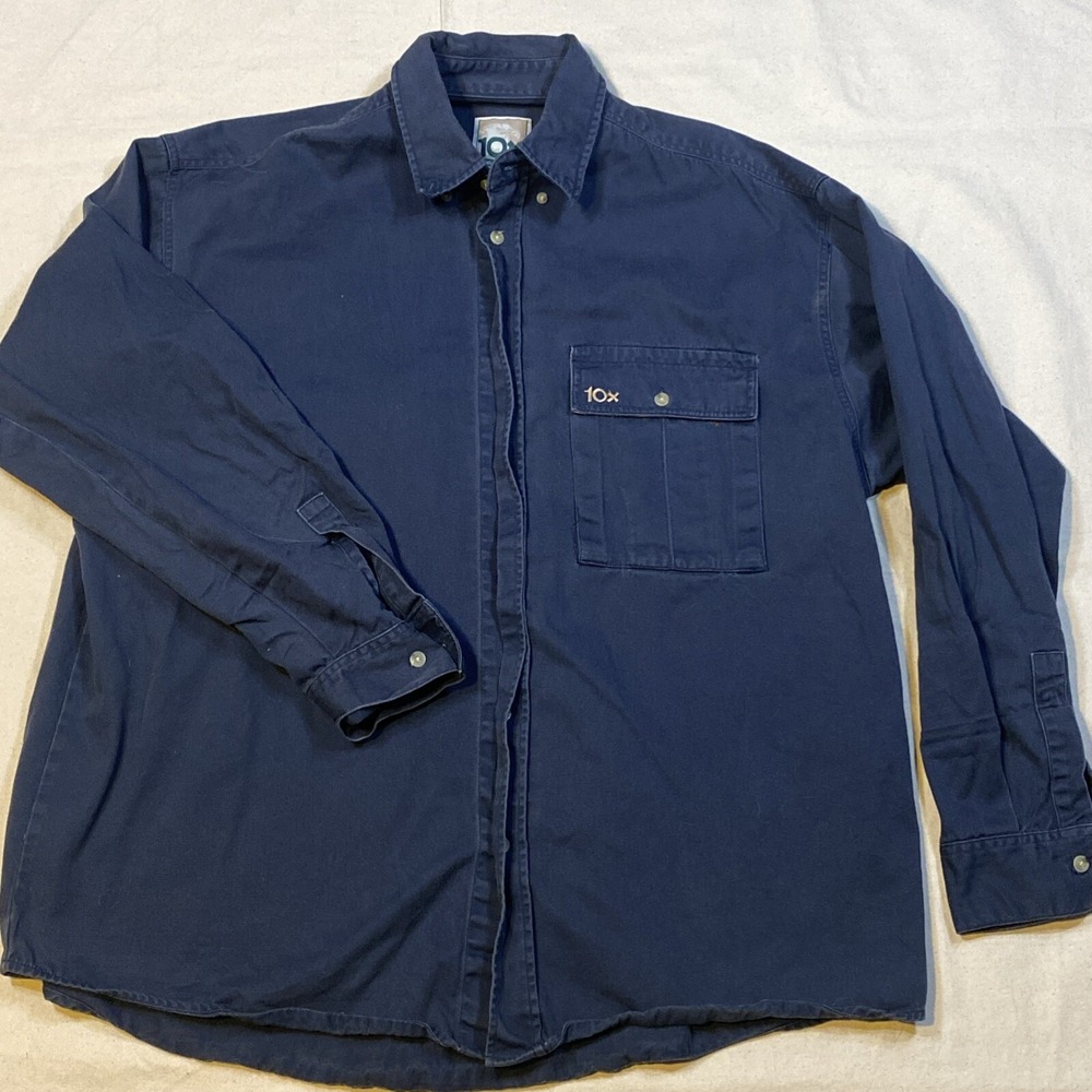 10X Mens Vtg XL Flannel Button Shirt Blue Long Sleeve 80s Hunting Camping